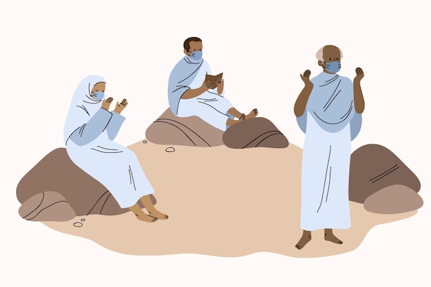 People in hajj pilgrimage illustration