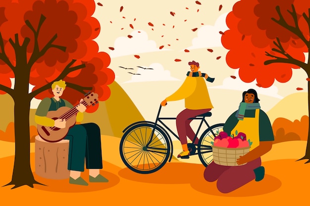 Free Vector people having fun in autumn time