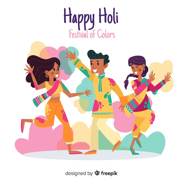 Free Vector people having fun holi background