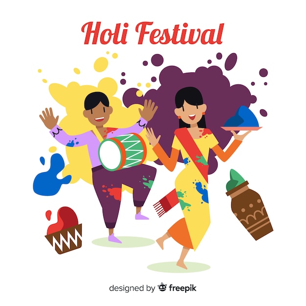 Free Vector people having fun holi festival background