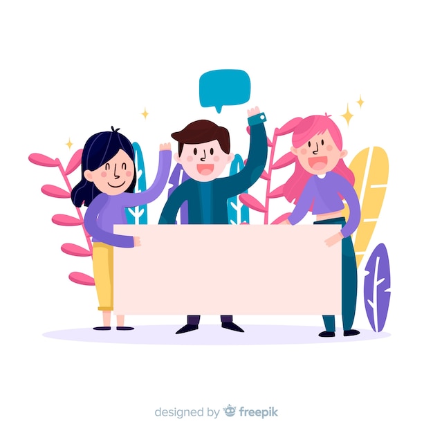 Free Vector people holding banner