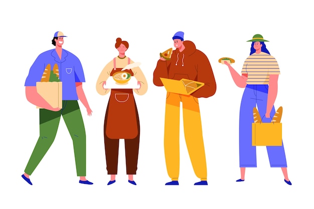 Free Vector people holding food and standing