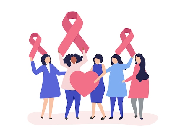 Free Vector people holding pink ribbons