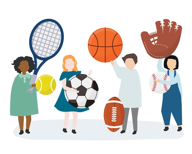 Free vector people holding a variety of sports equipment