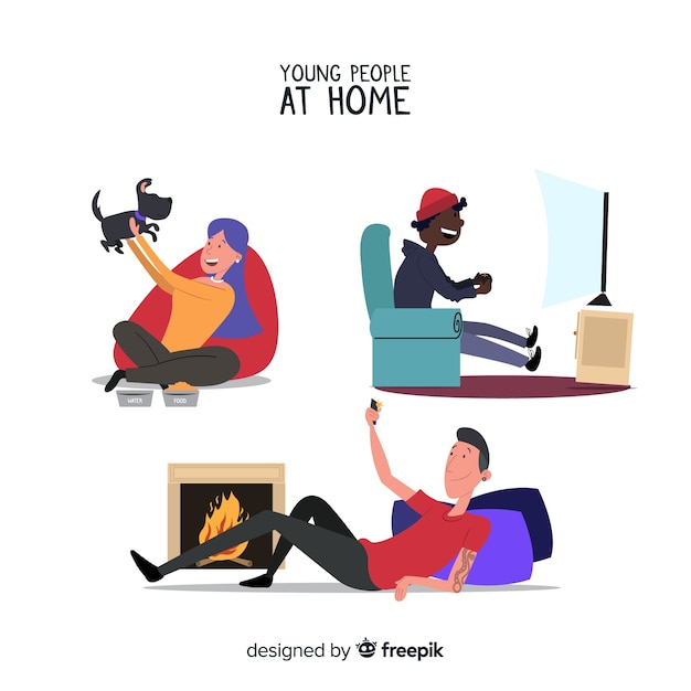 Free Vector people at home