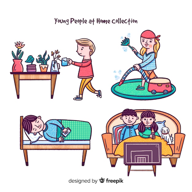 Free Vector people at home