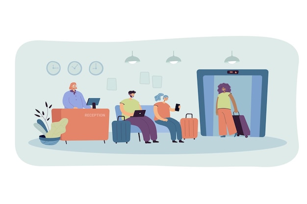 People on hotel reception isolated flat  illustration. Cartoon illustration