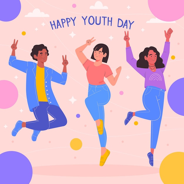 Free Vector people jumping and celebrating youth day