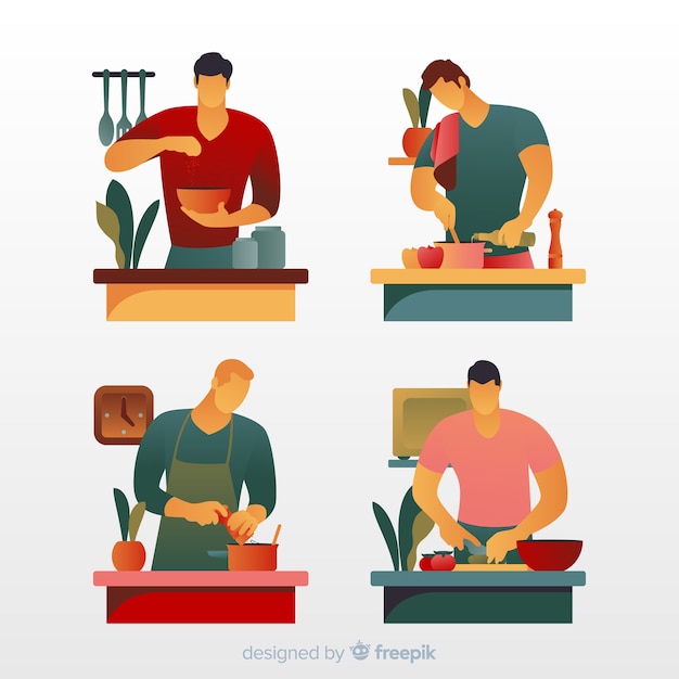 Free Vector people at the kitchen collection