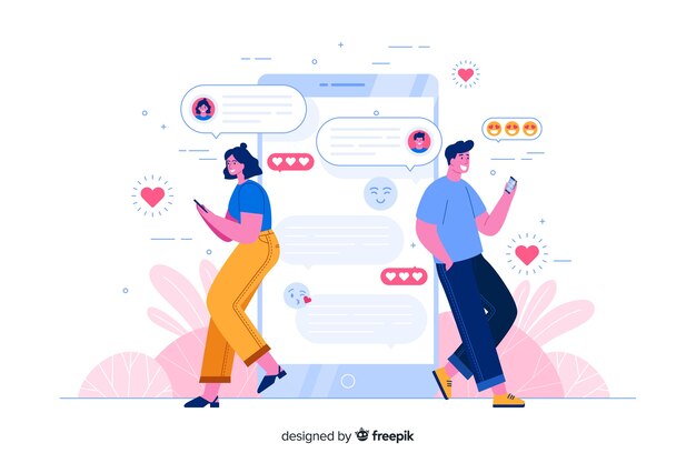 People leaning on phone while chatting concept illustration