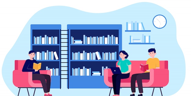 Free Vector people in library flat vector illustration