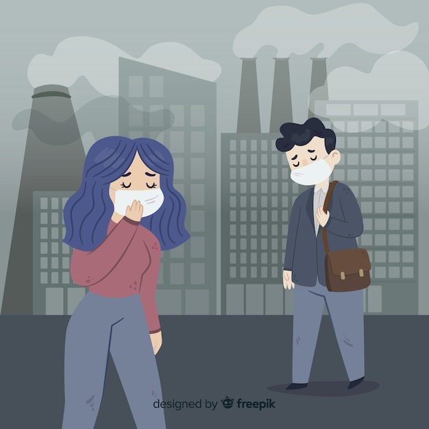 Free Vector people living in a city full of pollution