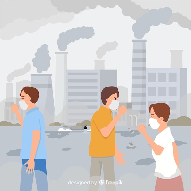 Free Vector people living in a city full of pollution