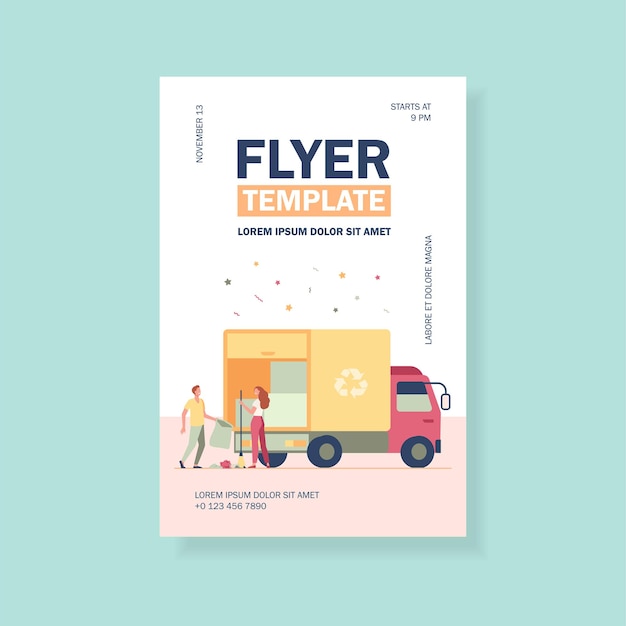 People loading garbage into truck flyer template