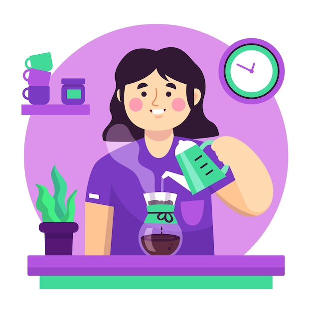 Free Vector people making coffee in different methods