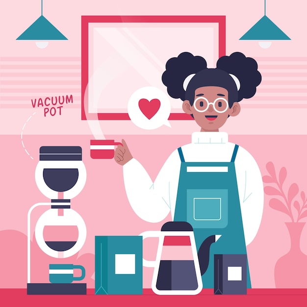 People making different coffee methods illustration with girl