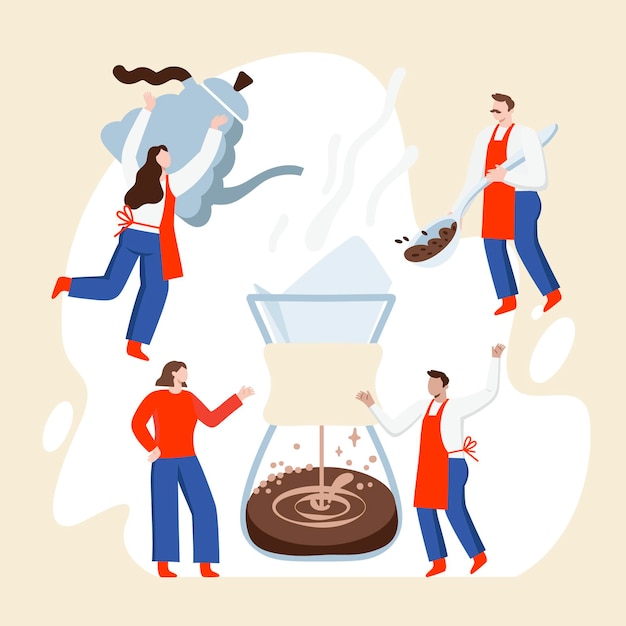 Free vector people making different coffee methods