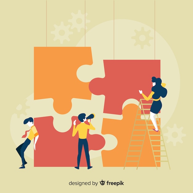 Free Vector people making giant puzzle background