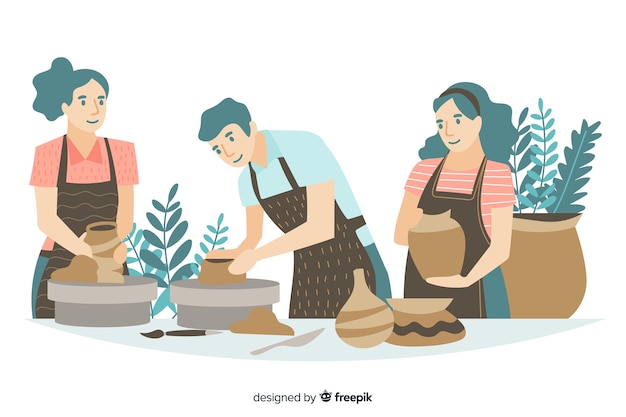 People making pottery flat design