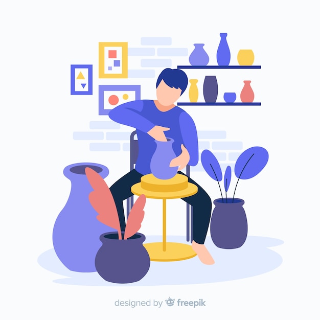 People making pottery flat design