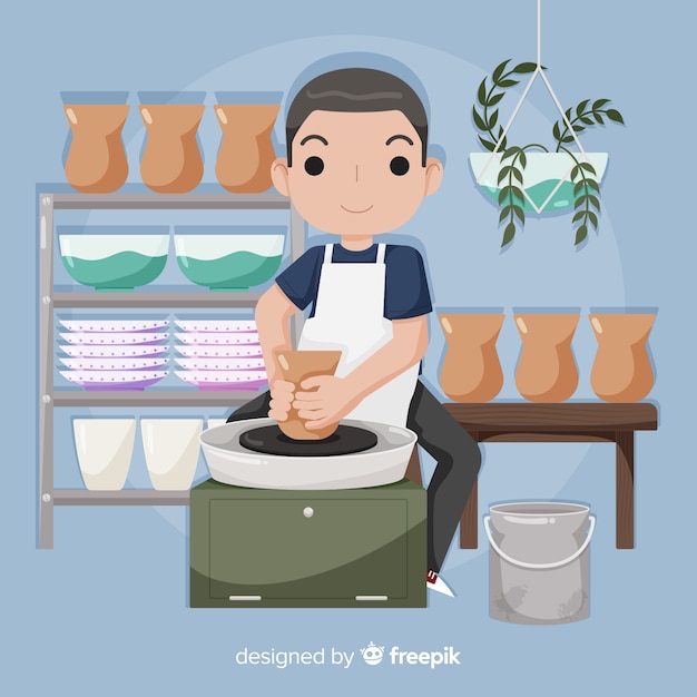 People making pottery flat design