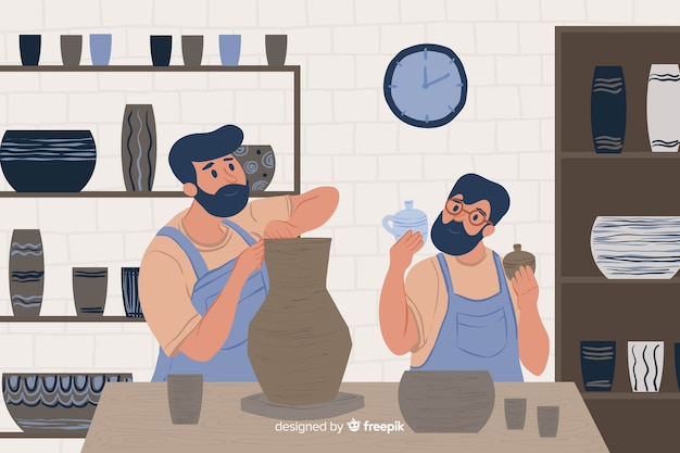 Free vector people making pottery flat design