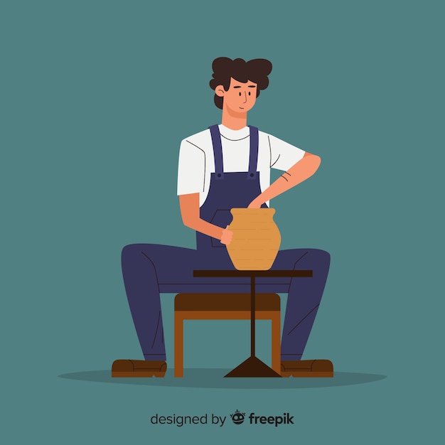 People making pottery flat design