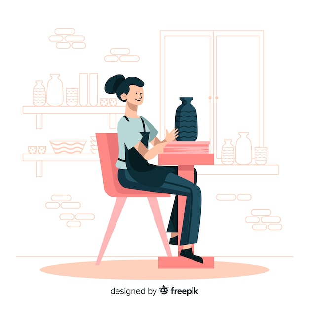 Free Vector people making pottery flat design