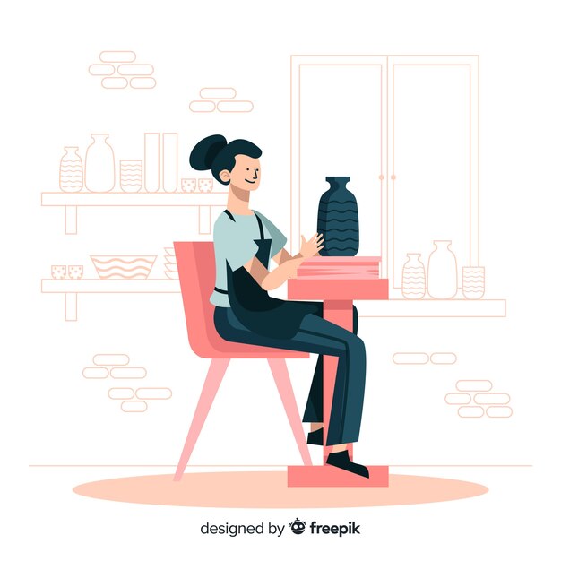 People making pottery flat design