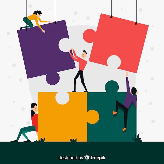 People making puzzle together illustration