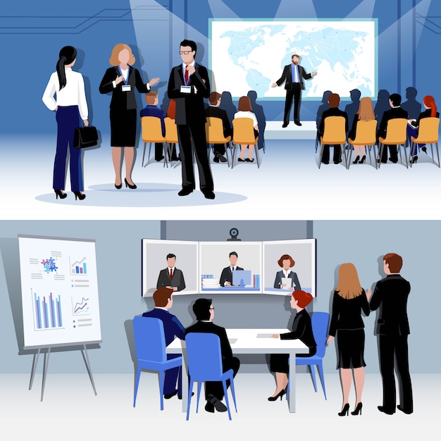 Free Vector people meeting concept with conference