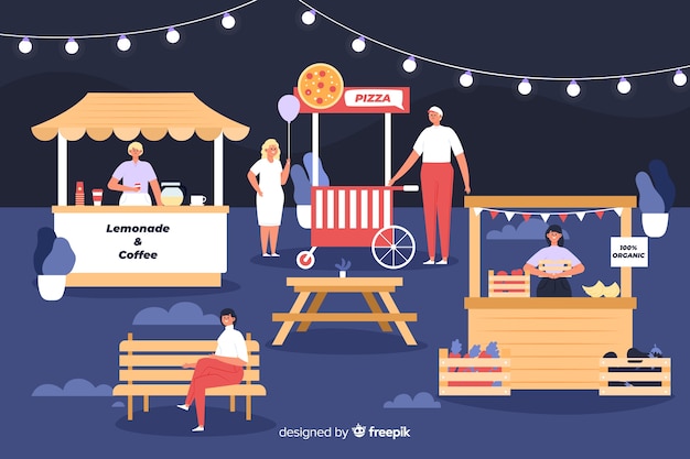 Free Vector people at a night fair flat design