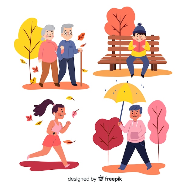 Free Vector people in the park in autumn