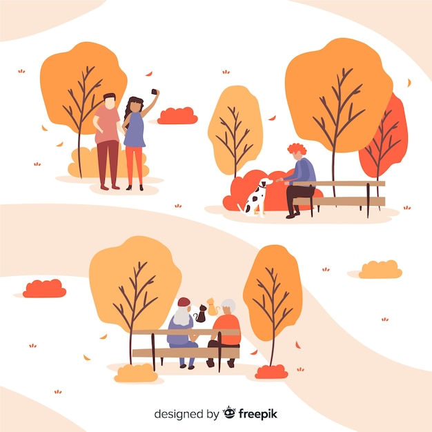 Free Vector people in the park in autumn