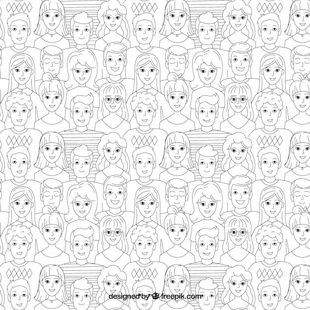 Free Vector people pattern with hand drawn style