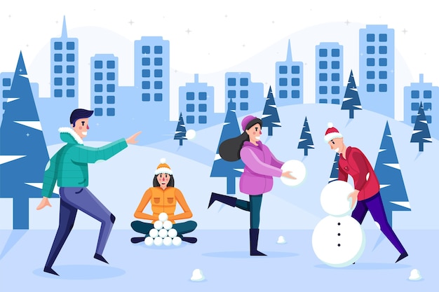 Free Vector people playing with snow