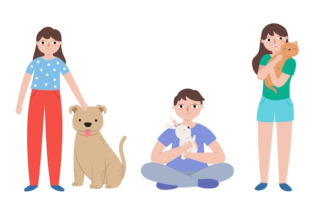 People playing with their pets concept