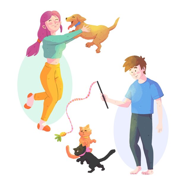 People playing with their pets