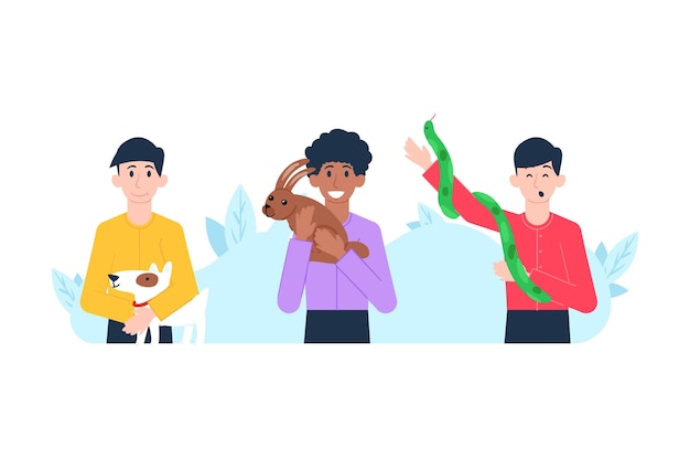 Free Vector people playing with their pets