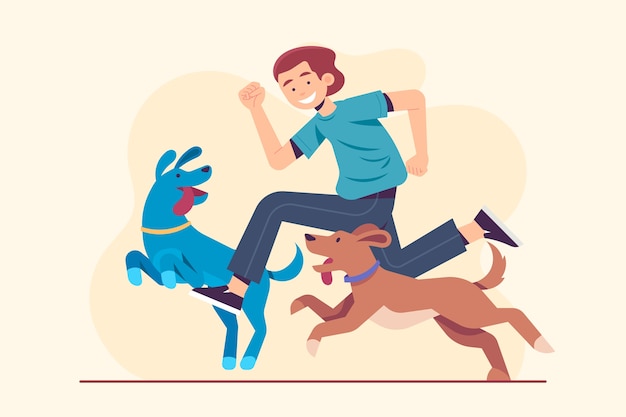 Free Vector people playing with their pets