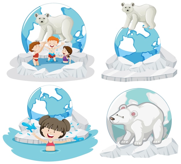 Free vector people and polar bear at north pole