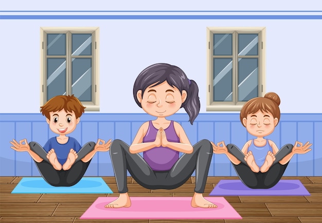 Free vector people practicing yoga exercise and meditation