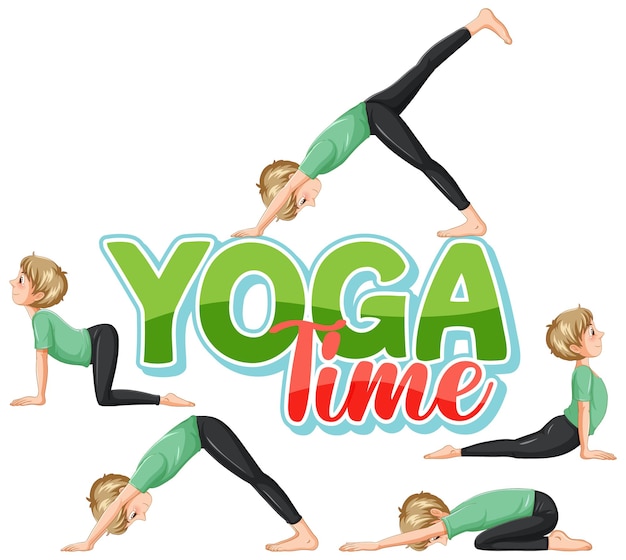 Free Vector people practicing yoga with text