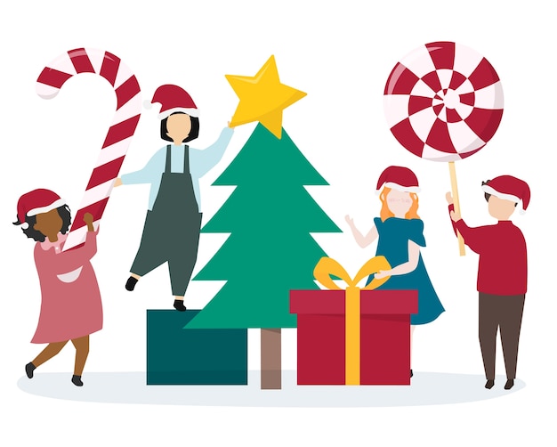 Free Vector people preparing for the christmas holiday