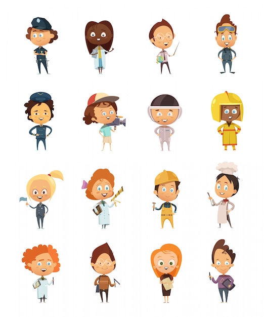 People Professions Cute Cartoon Icons