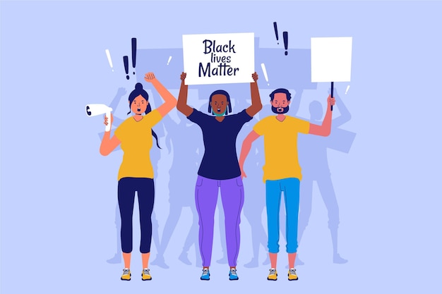 Free Vector people protest against racism with placards