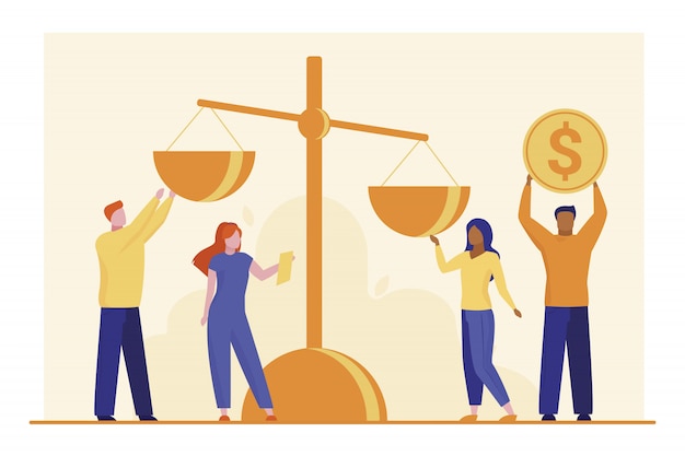 Free Vector people putting money on scale