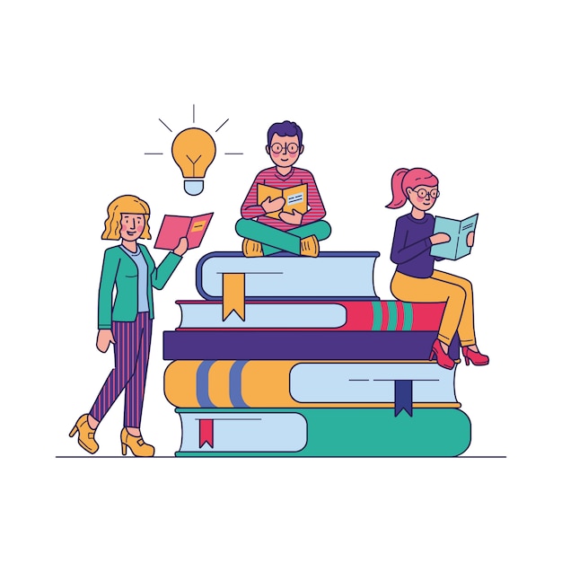 People reading books for study vector illustration