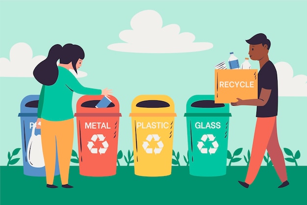 Free Vector people recycling different products