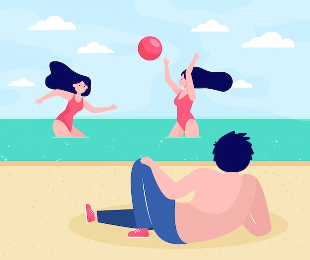 Free Vector people relaxing on beach